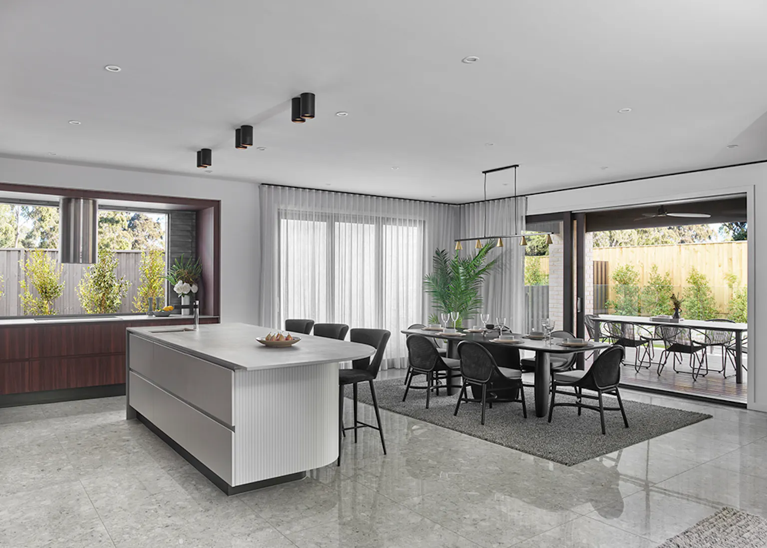 9. Choose to dine at the bench on the table or outdoors thanks to this simple yet elegant layout